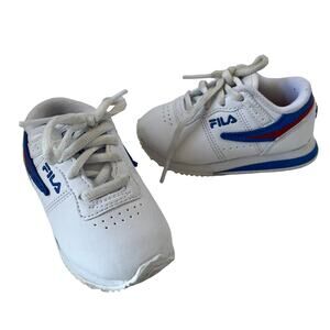 FILA Machu Outline Unisex Infant Sneakers Shoes Size 6 White Blue Stripe Tie